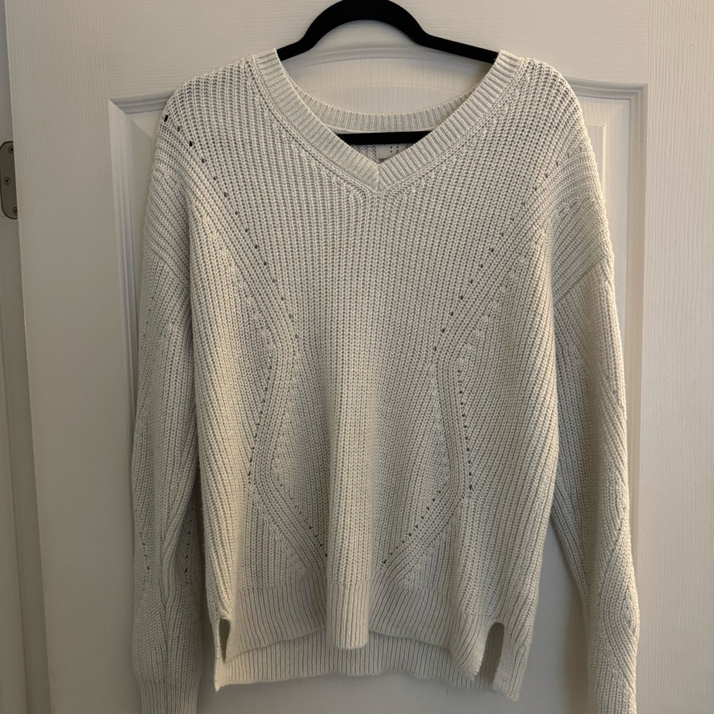 V-Neck Knit Sweater in White